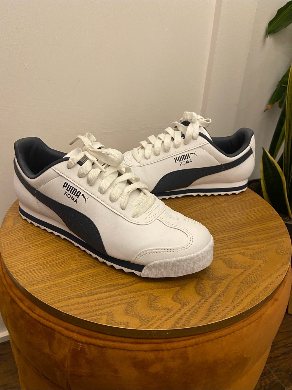 Puma Roma Men's White and Navy Retro Sneakers